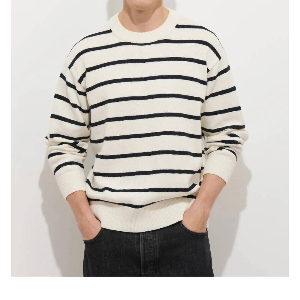 NEW ALEX MILL gabriel crewneck sweater in ivory/dark navy